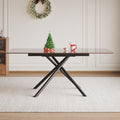 Roomfitters 59 Expandable Dining Table Sandblasted Glass Top Carbon Steel X Base For 4 6 Person Black