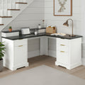 Roomfitters 59 Modern Fluted L Shaped Desk With Charging Station Monitor Stand File Drawer