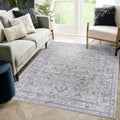 Roomfitters 5X7 Machine Washable Boho Vintage Area Rug Non Slip Pet Friendly Indoor Living Room Decor Carpet Ivory Grey