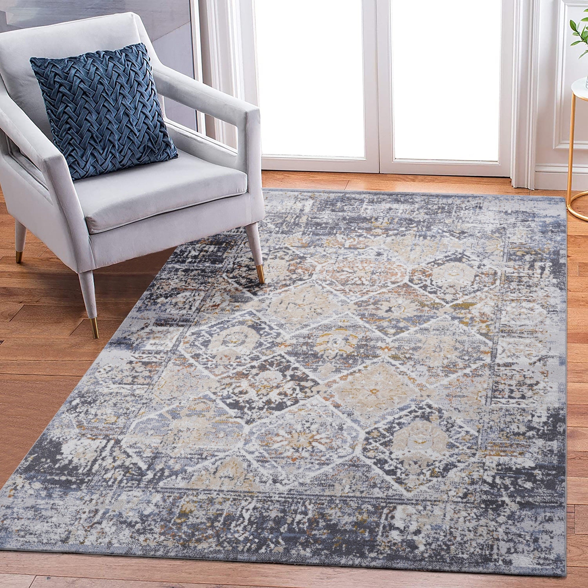 Roomfitters 5X7 Machine Washable Boho Vintage Area Rug Non Slip Pet Friendly Indoor Living Room Decor Carpet Multi 5 X 7