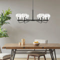 Roomfitters 6 Light Chandelier With Glass Shades Matte Black Mid Century Ceiling Light Industrial Linear Dining Room Fixture