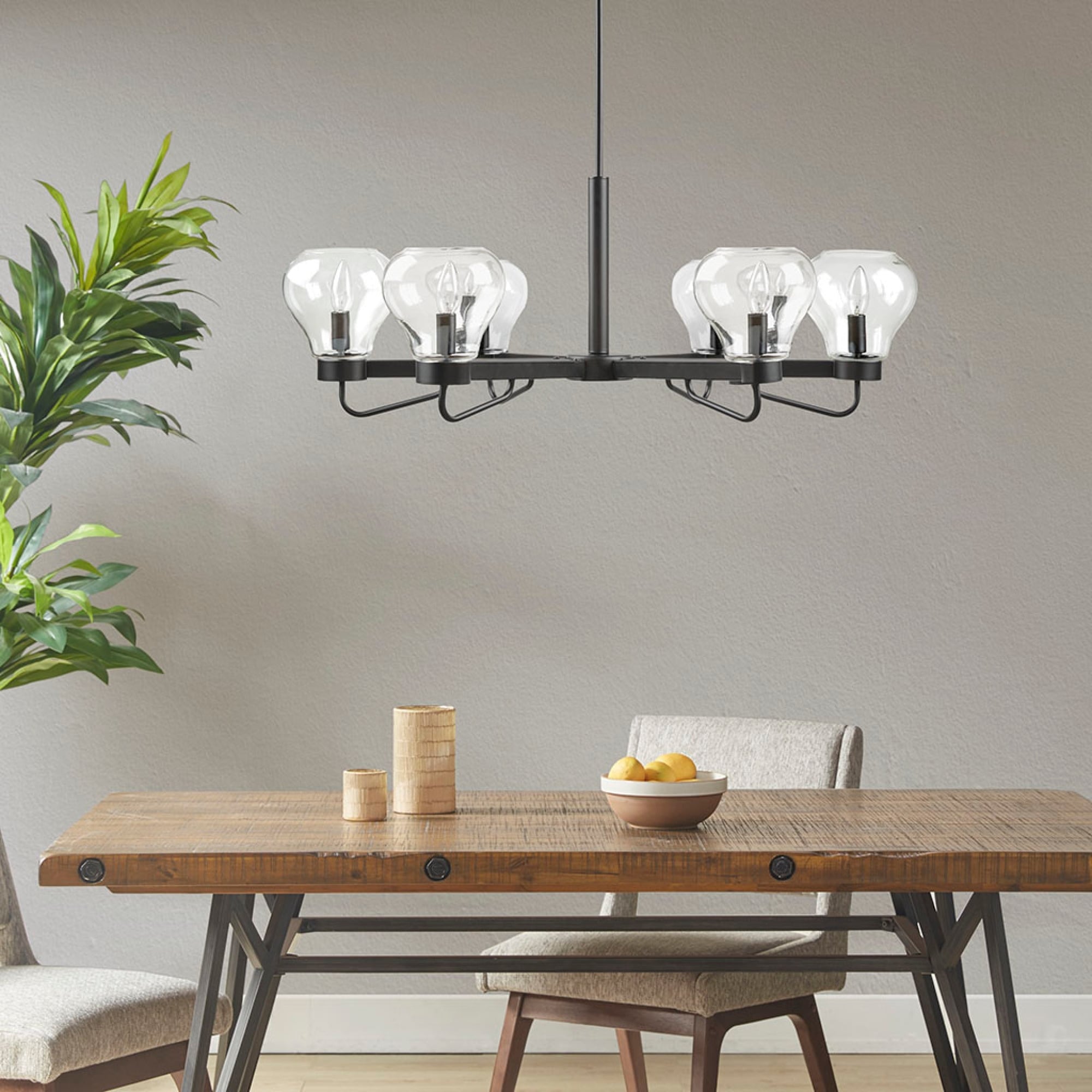 Roomfitters 6 Light Chandelier With Glass Shades Matte Black Mid Century Ceiling Light Industrial Linear Dining Room Fixture