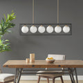 Roomfitters 6 Light Glass Globe Linear Chandelier Modern Open Cage Island Light Black Antique Brass Rectangular Ceiling Lamp