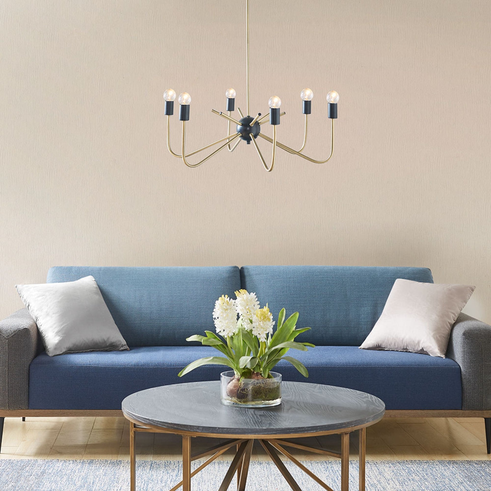 Roomfitters 6 Light Metal Chandelier Antique Brass Black Candelabra Style Ceiling Light Two Tone Industrial Hanging Fixture
