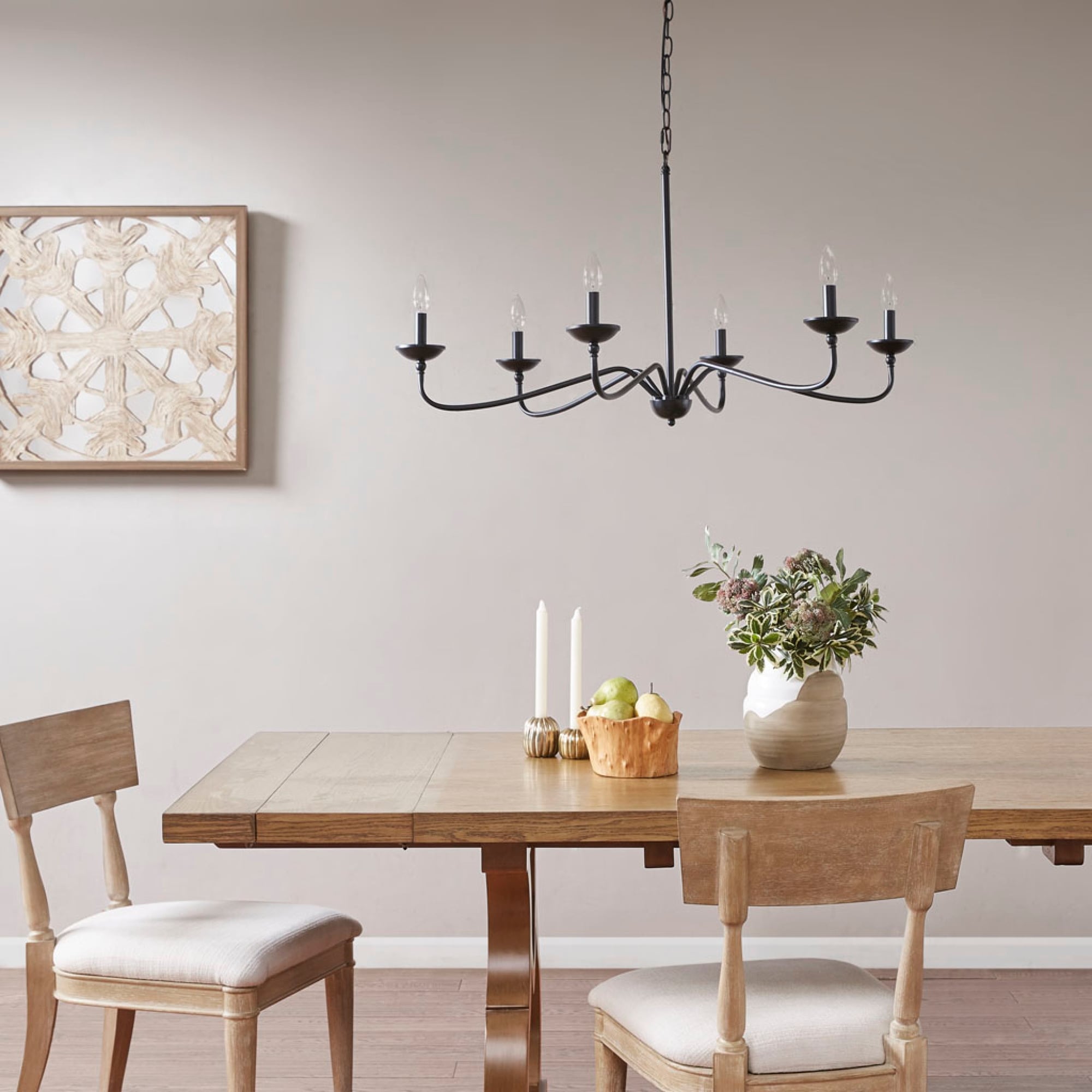 Roomfitters 6 Light Metal Chandelier Modern Matte Black Candelabra Style Ceiling Light Industrial Curved Dining Room Fixture
