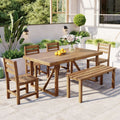 Roomfitters 6 Piece Acacia Wood Outdoor Dining Set With Bench And 4 Chairs Rectangular Table For Patio And Backyard