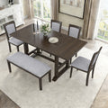 Roomfitters 6 Piece Dining Set Rectangular Wood Kitchen Table With Trestle Base 4 Upholstered Chairs And Bench