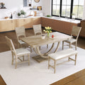 Roomfitters 6 Piece Dining Table Set Modern Wood Kitchen Table U Shaped Pedestal Base 4 Upholstered Chairs Bench