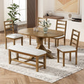 Roomfitters 6 Piece Dining Table Set Oval Wood Kitchen Table X Base Pedestal 4 Upholstered Chairs Bench