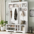 Roomfitters 60 Modern Hall Tree With 12 Storage Cubbies 6 Metal Hooks Entryway Coat Rack Shoe Bench 3 Tier Library