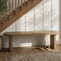 Roomfitters 62.9 Dining Bench Modern Minimalist Solid Pine Wood Oval Seating With Slab Legs For Entryway Natural Oak