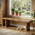 Roomfitters 62.9 Dining Bench Modern Rustic Solid Pine Wood Bench With Live Edge Design And Wavy Splayed Legs Natural