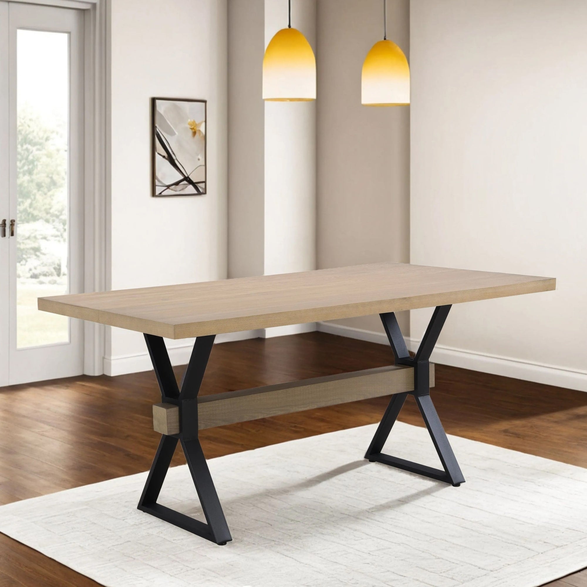 Roomfitters 63 Inch Modern Dining Table Rectangular Industrial Kitchen Table X Shaped Metal Base