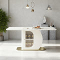 Roomfitters 63 Inch Sintered Stone Dining Table With Storage Cabinet Modern Kitchen Desk With Acrylic Door White And Gold