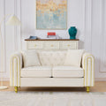 Roomfitters 63 Modern Upholstered Chesterfield Loveseat With Gold Trim Button Back 2 Seater Couch For Small Spaces