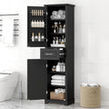 Roomfitters 63 Tall Bathroom Storage Cabinet Freestanding Linen Tower With Door Mounted Shelves And Drawer Black