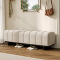 Roomfitters 63 Upholstered Dining Bench Modern Channel Tufted Ribbed Seating With Faux Fur Fabric And Black Base