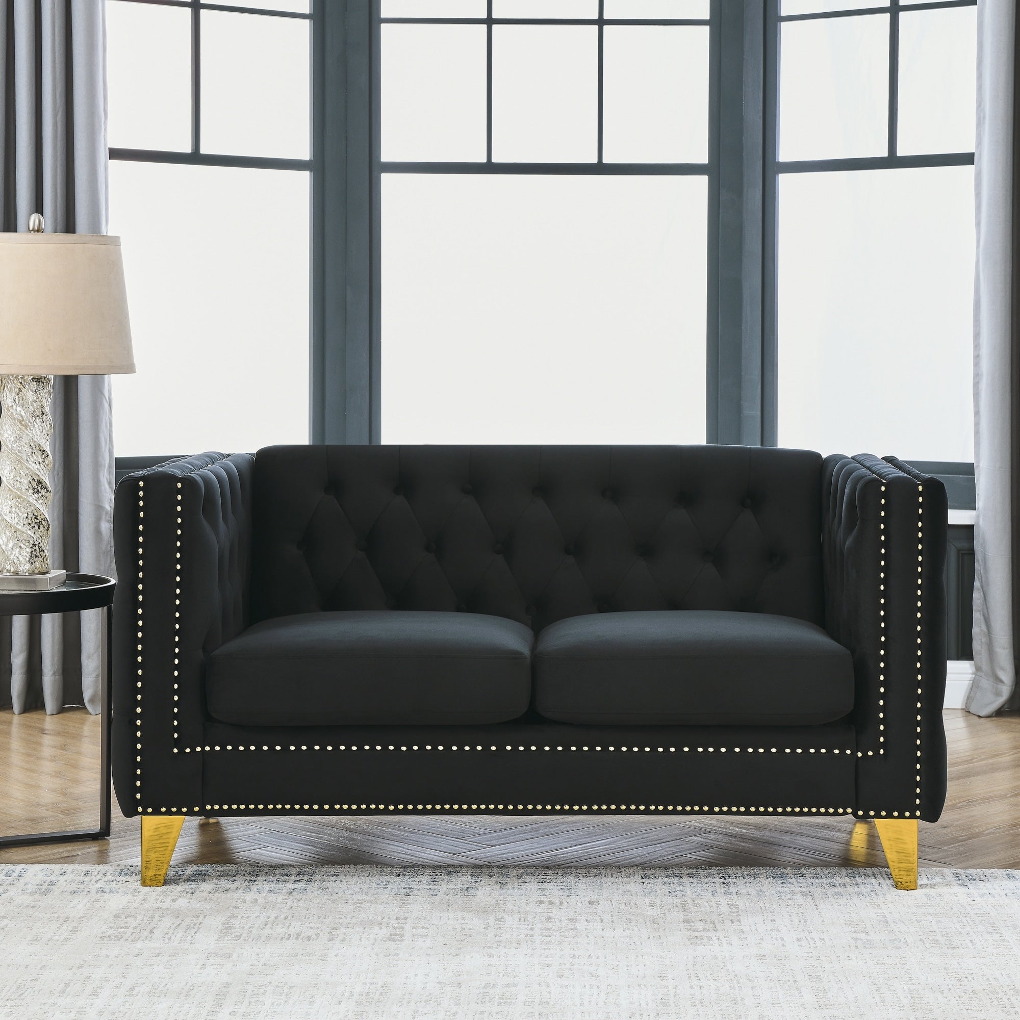 Roomfitters 63 Velvet Loveseat Sofa 2 Seater Modern Glam Couch With Gold Legs And Nailhead Trim For Small Spaces