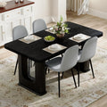 Roomfitters 64.5 Inch Black Wood Textured Dining Table Linen Chairs Gray Glass Inlay Kitchen Seating For 4