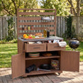 Roomfitters 64.9 Garden Potting Bench With Stainless Steel Top Rolling Outdoor Bbq Prep Station Storage Hutch Drawers