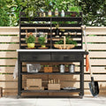 Roomfitters 64.9 Outdoor Potting Bench Kitchen Island With Stainless Steel Top Propane Rack Lockable Wheels Black