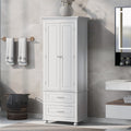 Roomfitters 64 Tall Bathroom Storage Cabinet Modern Mdf Linen Tower With 2 Large Drawers Adjustable Shelves White
