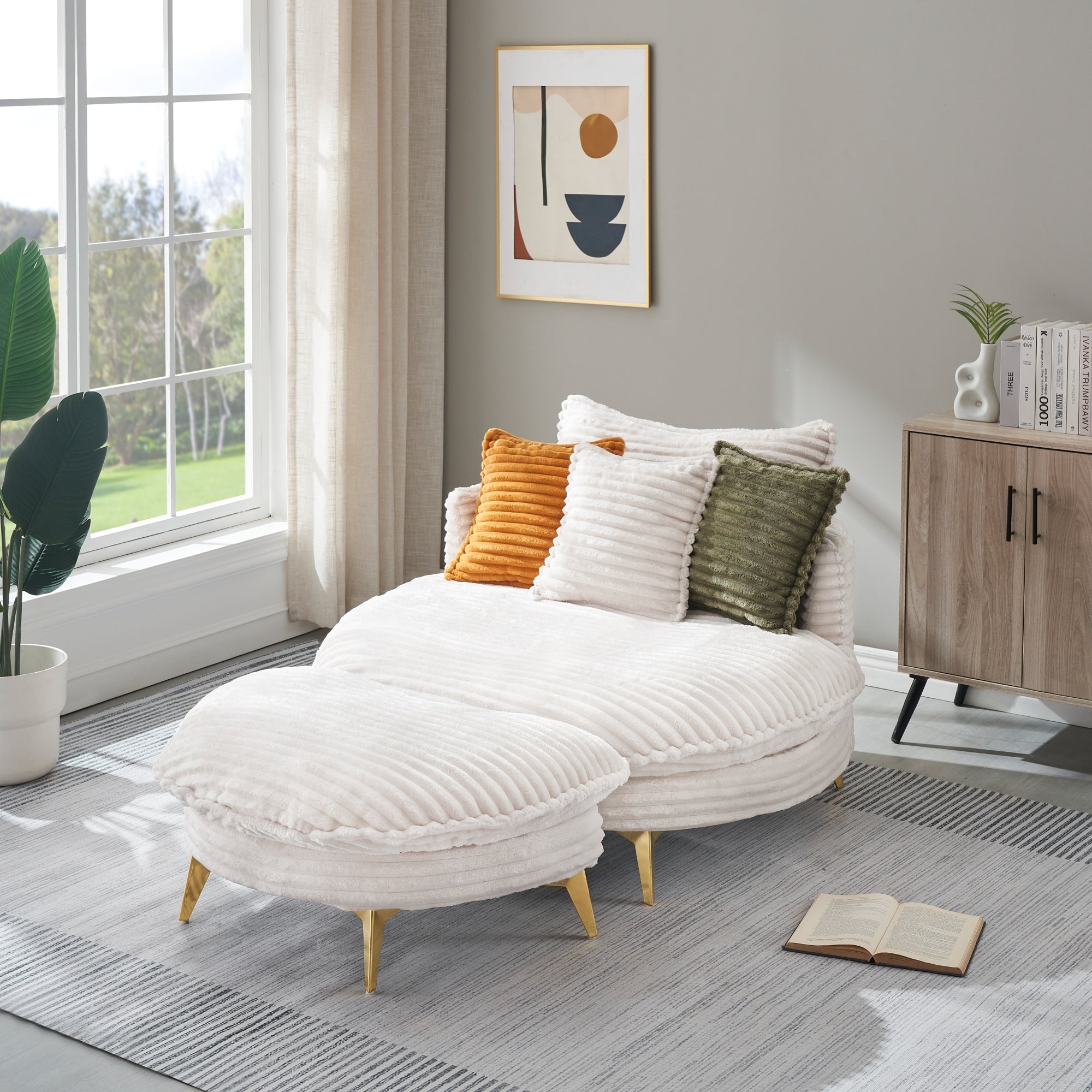Roomfitters 65 Inch Beige Corduroy Loveseat Sofa With Three Pillows Mid Century Modern Accent Seating For Small Spaces
