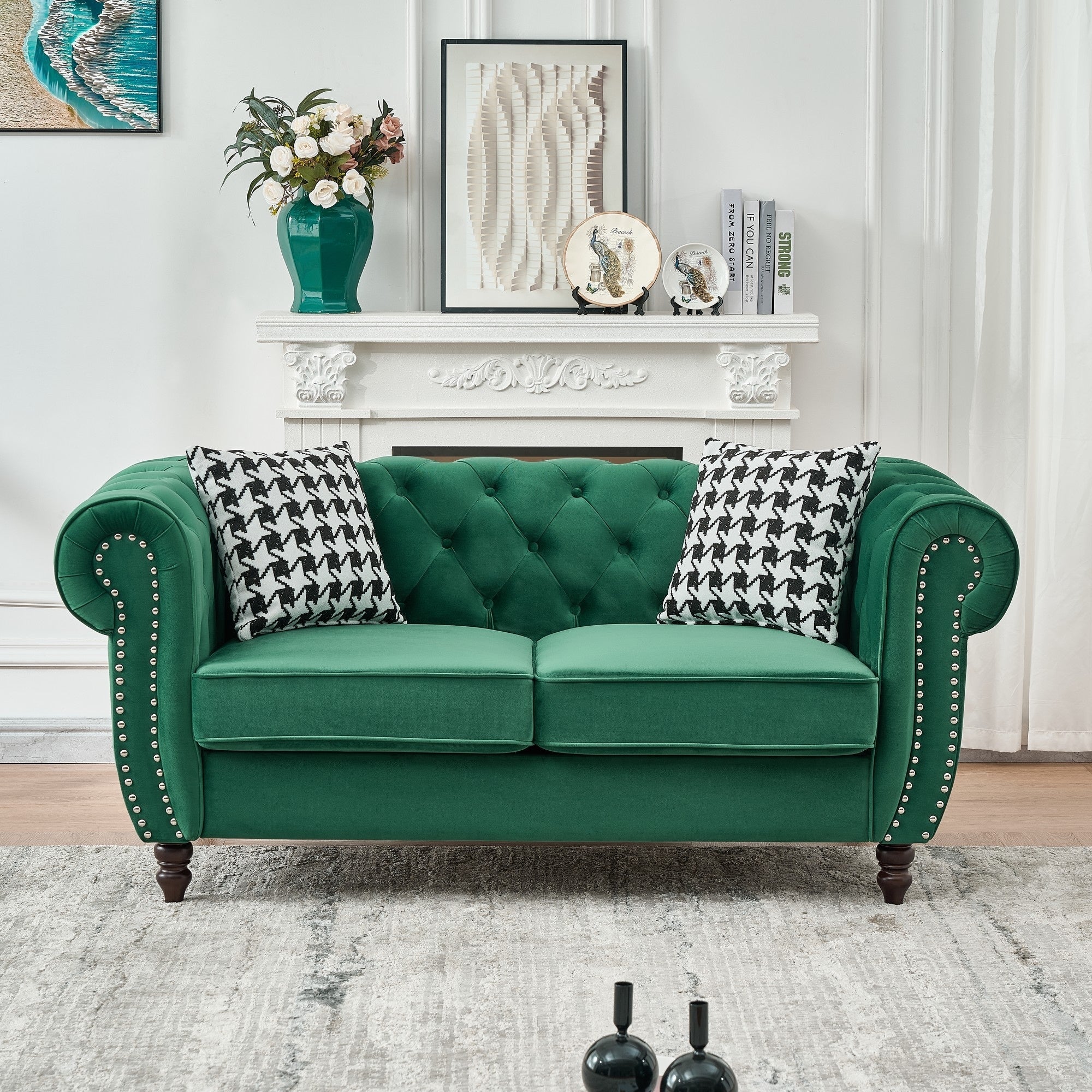 Roomfitters 65 Classic Chesterfield Upholstered Loveseat With Scrolled Arms Nailhead Trim Button Back Couch