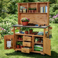 Roomfitters 65 Garden Potting Bench With Stainless Steel Top Outdoor Prep Station And Bbq Grill Cart With Hutch