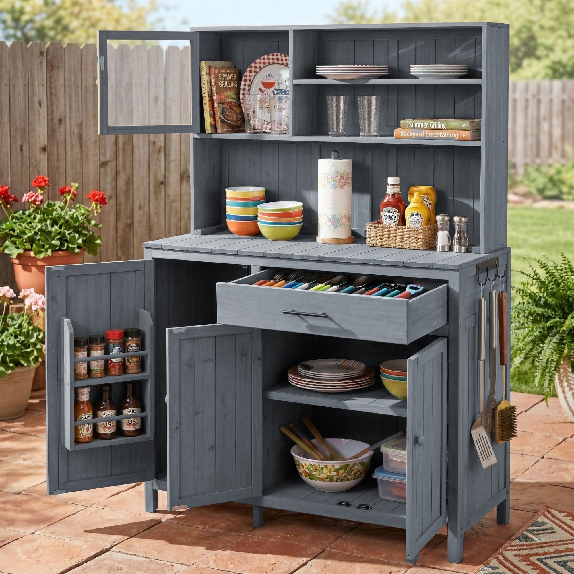 Roomfitters 65 Garden Potting Bench With Storage Hutch Outdoor Potting Table Prep Station Drawer Cabinet Shelves