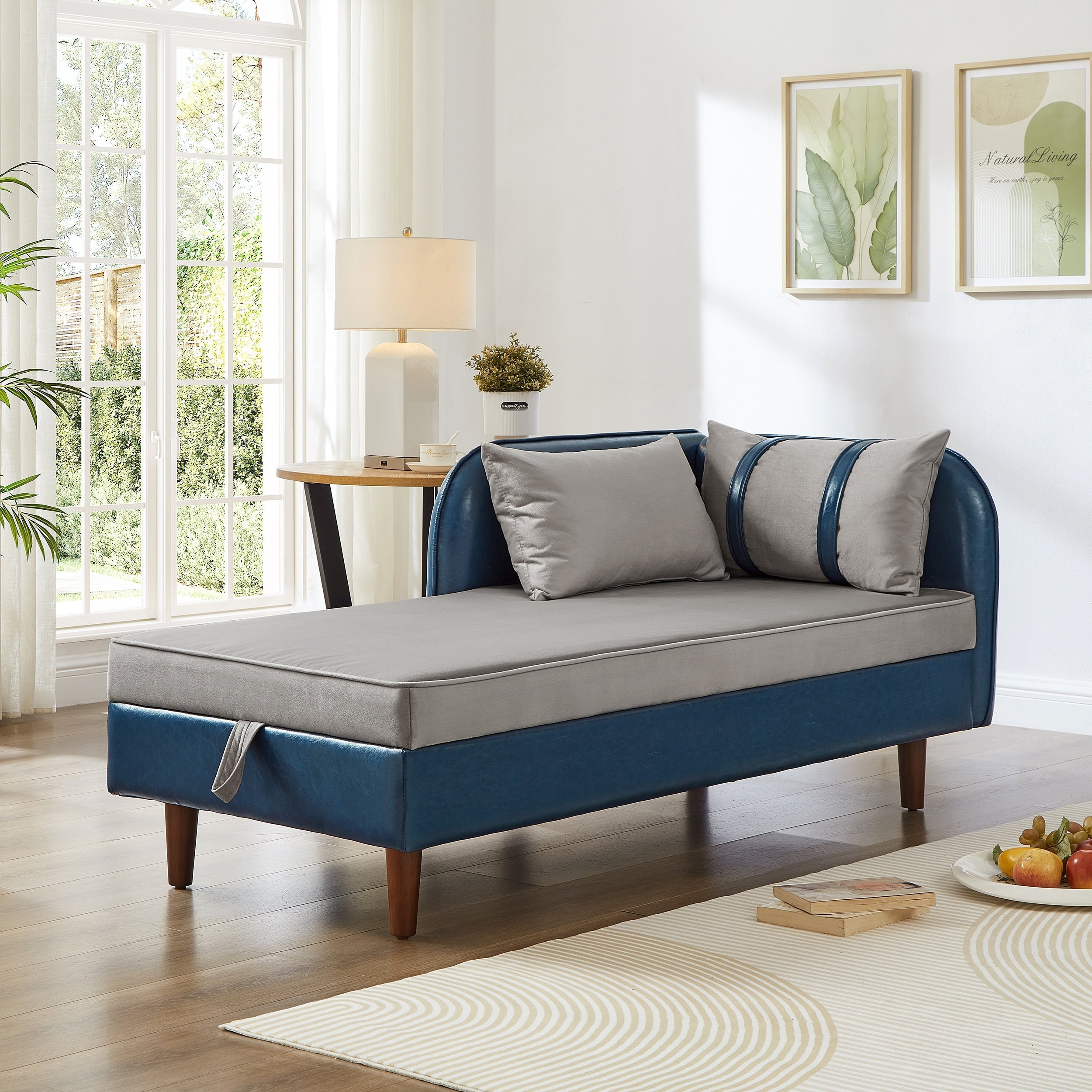 Roomfitters 65 Storage Chaise Lounge Sofa Modern Indoor Daybed With Wooden Legs For Bedroom Living Room