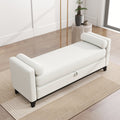 Roomfitters 66 Inch Sherpa Storage Bench Mid Century Modern End Of Bed Ottoman With Hidden Compartment Black Legs