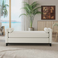 Roomfitters 66 Inch Sherpa Upholstered Bench Mid Century Modern End Of Bed Ottoman With Bolster Pillows And Black Legs
