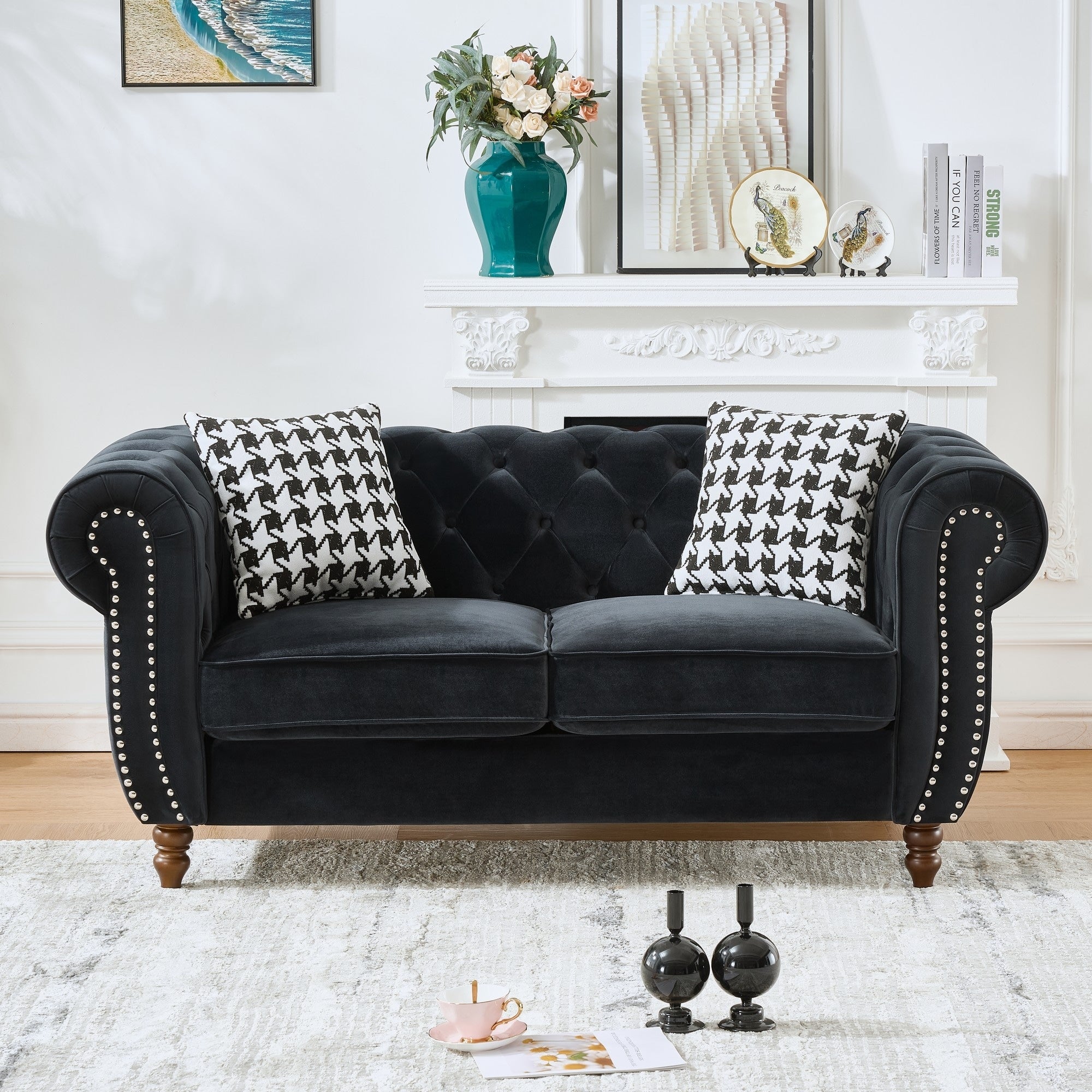Roomfitters 67 Classic Chesterfield Upholstered Loveseat With Scrolled Arms And Nailhead Trim Button Back Sofa Couch