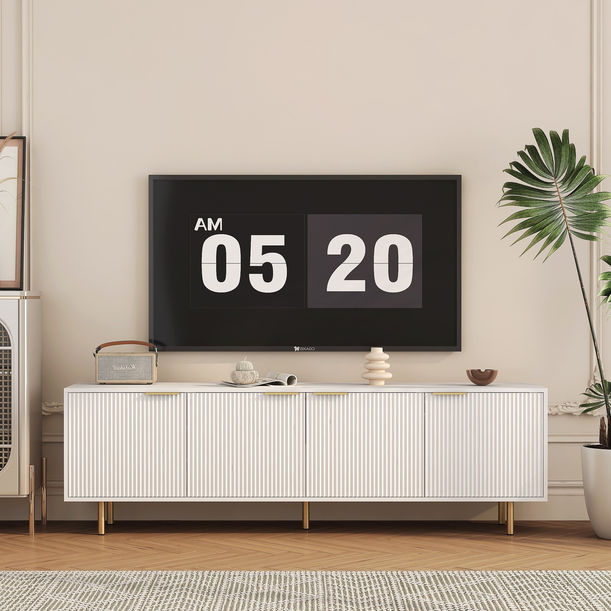Roomfitters 68 Fluted Tv Stand With Gold Legs Modern Entertainment Center Living Room Media Console Storage Cabinet