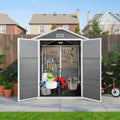 Roomfitters 6X6Ft Plastic Storage Shed Outdoor Backyard Resin Garden House Double Door Lockable Tool Box Vents Grey