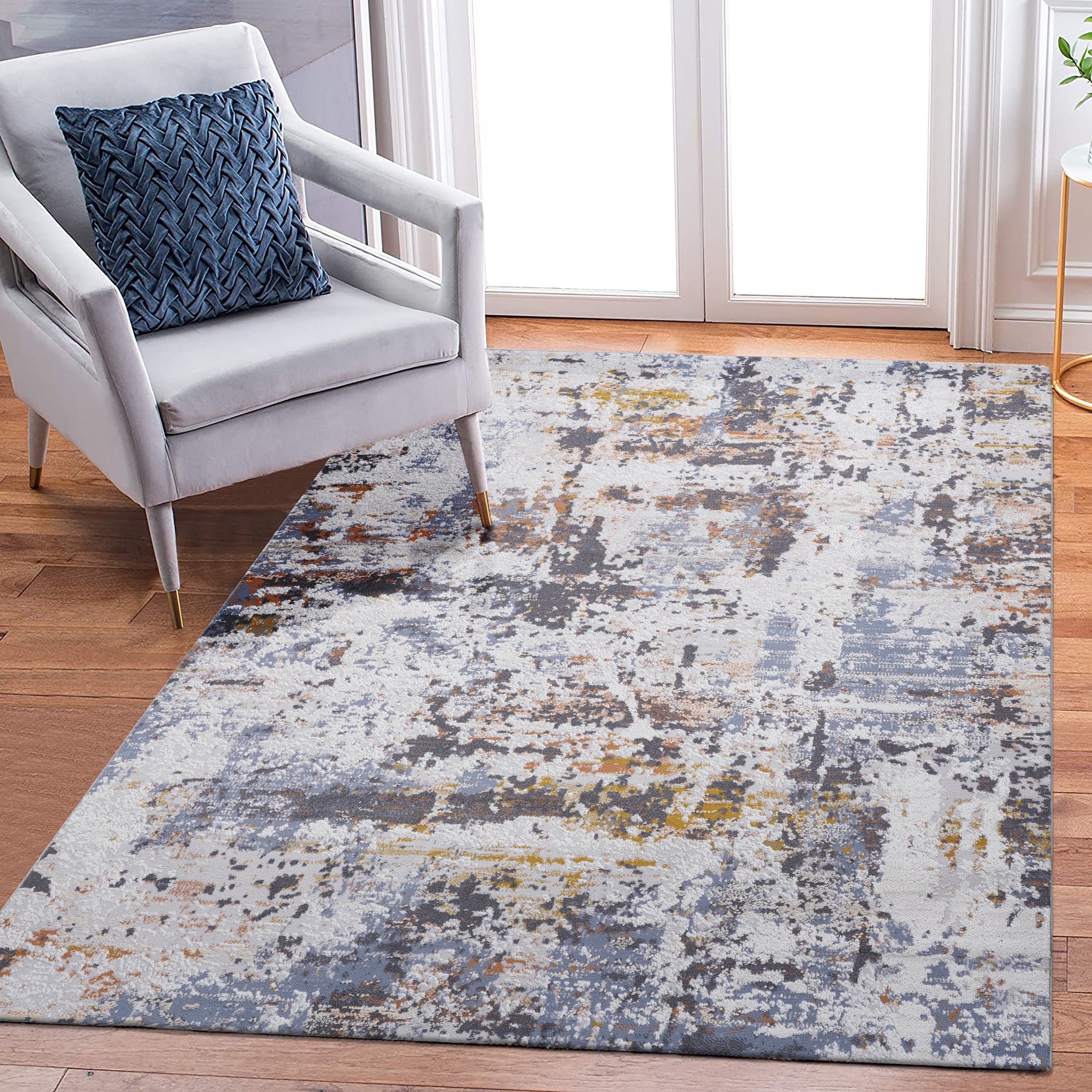 Roomfitters 6X9 Machine Washable Boho Vintage Area Rug Non Slip Pet Friendly Indoor Living Room Decor Carpet Ivory Navy