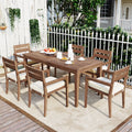 Roomfitters 7 Piece Acacia Wood Outdoor Dining Set With Cushions 6 Armchairs And Rectangular Table For Patio Garden