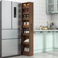Roomfitters 7 Tier Pull Out Pantry Cabinet Slim Side Storage Tower Mobile Kitchen Cart Rolling Gap Organizer Walnut