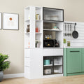Roomfitters 70.87 Kitchen Pantry Storage Cabinet Tall Bakers Rack With Side Drawers Fluted Glass Door Microwave Hutch White