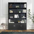 Roomfitters 70.87 Tall Bookshelf With 3 Doors Modern Black Wooden Bookcase Open Cube Organizer Storage Library Cabinet Black