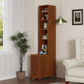 Roomfitters 70.9 Tall End Table Charging Station Bookshelf With Wooden Frame For Bedroom And Living Room Walnut