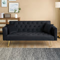 Roomfitters 71 Inch Black Velvet Convertible Futon Sofa Bed Retro Loveseat Sleeper Couch With Gold Legs For Small Spaces