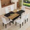 Roomfitters 71 Inch Modern Spliced Dining Table Tech Fabric Chairs Double Layer Storage Kitchen Set
