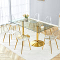 Roomfitters 71 Inch Tempered Glass Dining Table Set Transparent Chairs Double Golden Stainless Pedestal Seating For 6 8