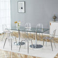 Roomfitters 71 Inch Tempered Glass Dining Table Set Transparent Chairs Double Stainless Steel Pedestal Seating For 6 8
