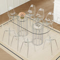 Roomfitters 71 Oval Tempered Glass Dining Table Set 8 Transparent Chairs Silver Double Column Seating For 8
