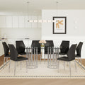 Roomfitters 71 Oval Tempered Glass Dining Table Set Pu Chairs Silver Double Column Seating For 6 8