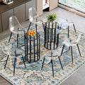 Roomfitters 71 Oval Tempered Glass Dining Table Set Transparent Chairs Black Double Column Seating For 6 8
