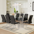 Roomfitters 71 Oval Tempered Glass Table Set Pu Chairs Silver Double Column Pedestal Seating For 6 8